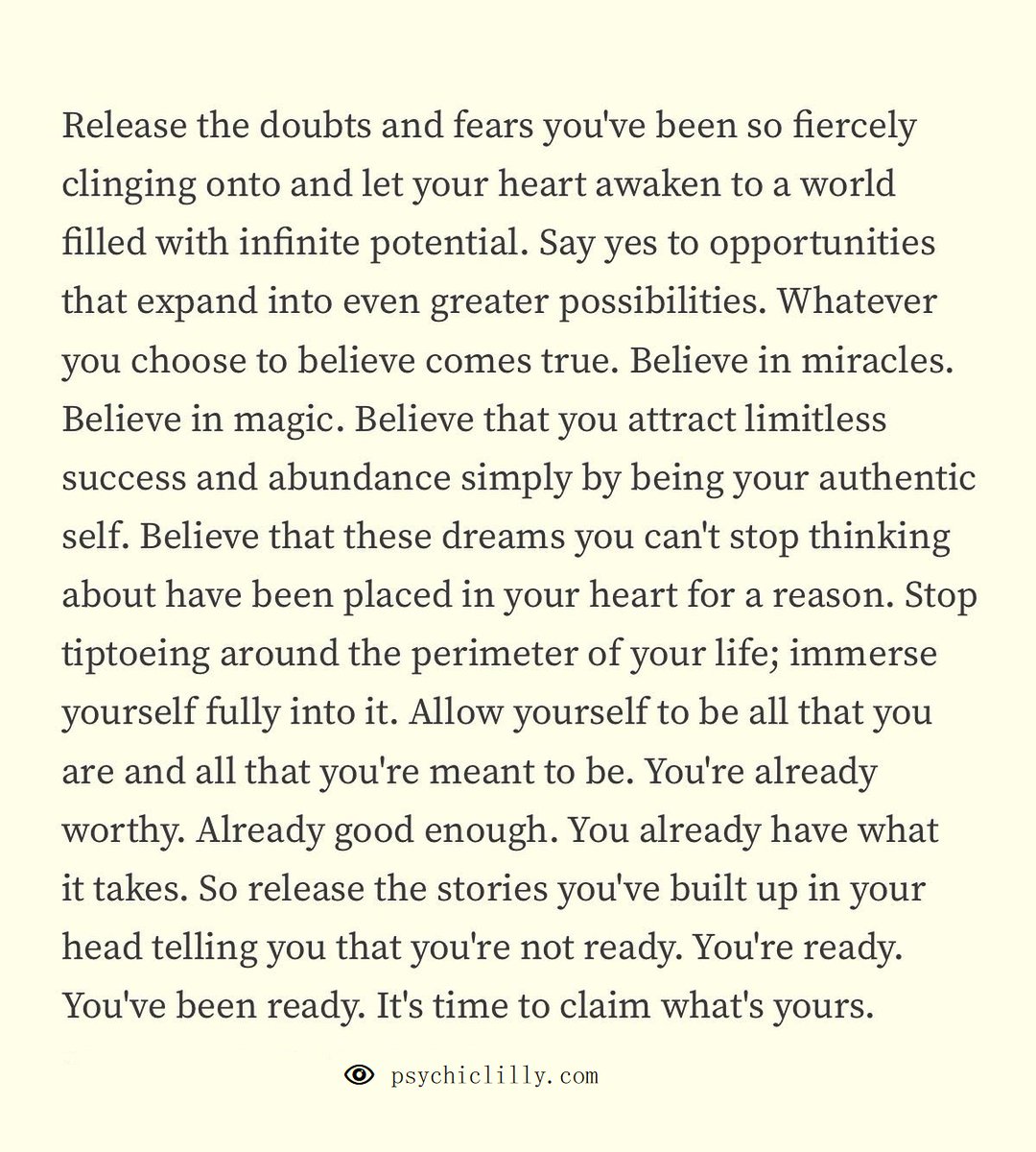 NoeticSoul's tweet image. 🕊️ ✌️ 🦄 Release your #doubts and #fears 😌

#fridayvibes #fridaymood #wordstoliveby #quotestoliveby #fridaymorning #peaceofmind #awakening #spiritualawakening #believeinyourself #believe #selflove #selfworth #miracles #magic #dreamsdocometrue #youareenough #mentalhealthawareness