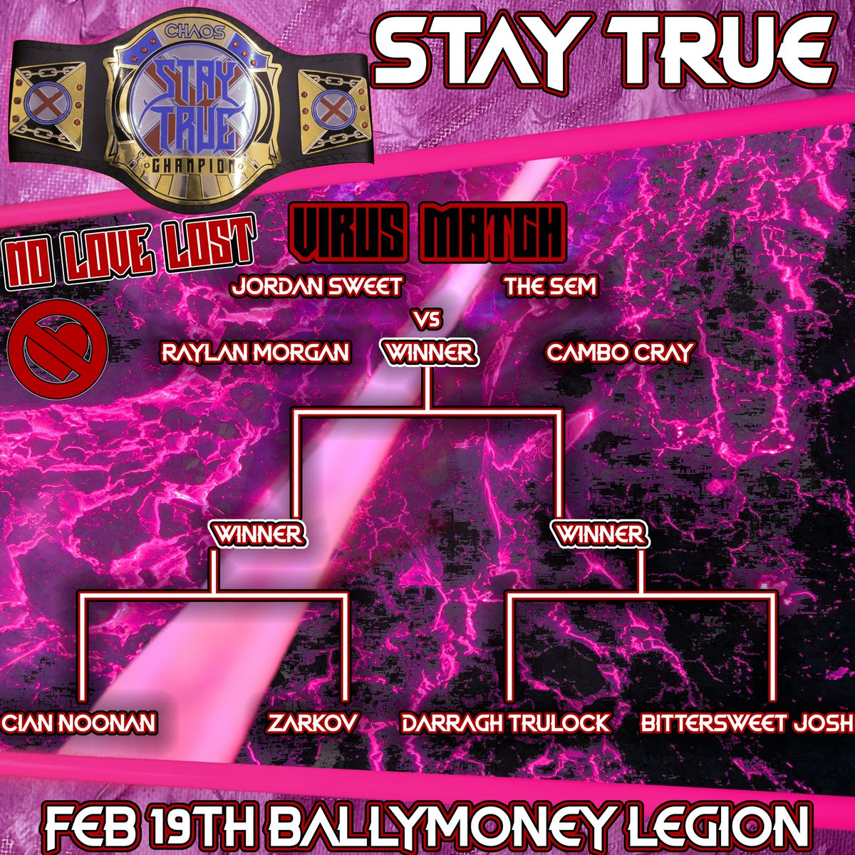 StayTrueNI's tweet photo. We're just over a week away!
Who will claim the last spot in the Virus Match for the chance to become the first ever Stay True Chaos Champion?
DM for your tickets now!
February 19th!
#StayTrue #StayTrueNI #StayTrueWrestling #VirusMatch #ProfessionalWrestling #ProWrestling https://t.co/9P31KRiana