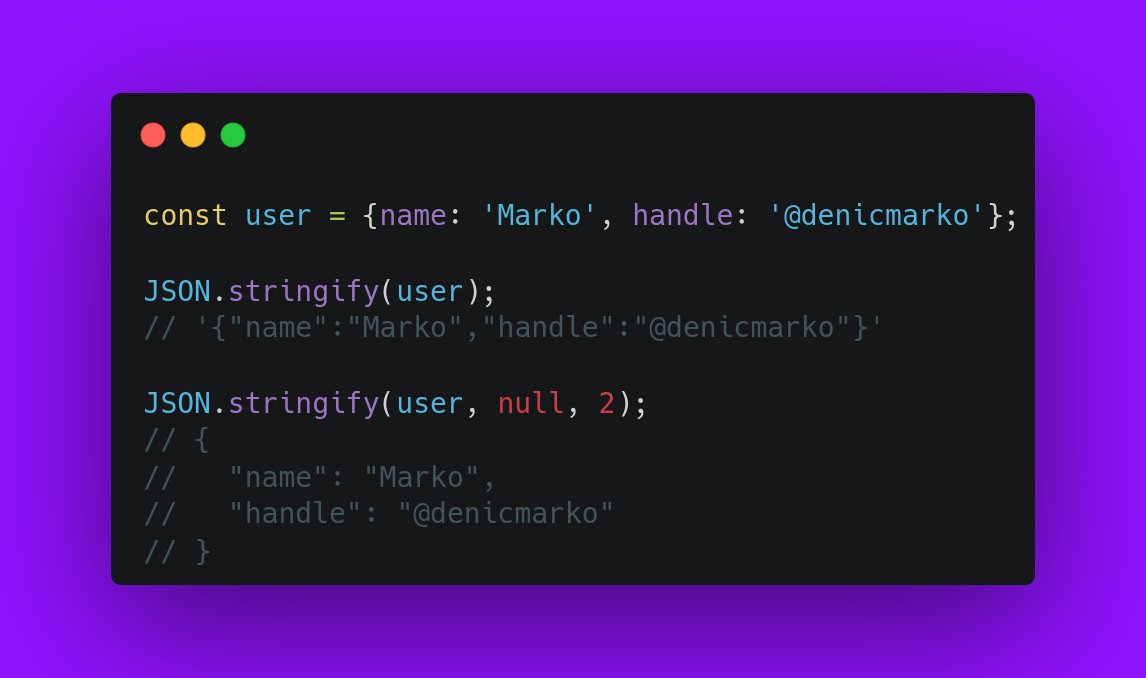 denicmarko's tweet photo. JavaScript tip:

Use the `space` attribute to format the JSON.stringify output. https://t.co/3uD02vl8Fk