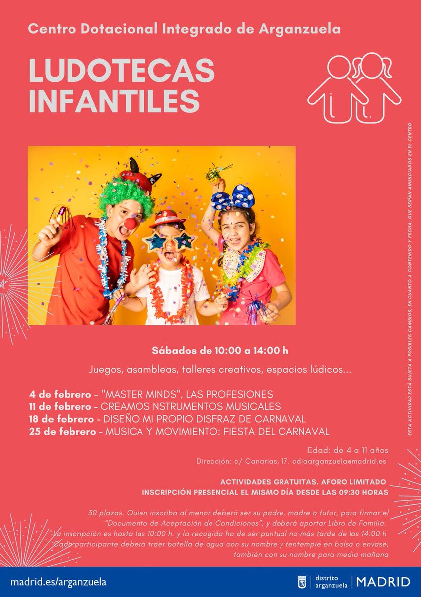 JMDArganzuela's tweet photo. 📌 Los #sábados en #Arganzuela, 👧👦#ludotecainfantil. Toda la info 👇 https://t.co/VAqTfHgQDR
