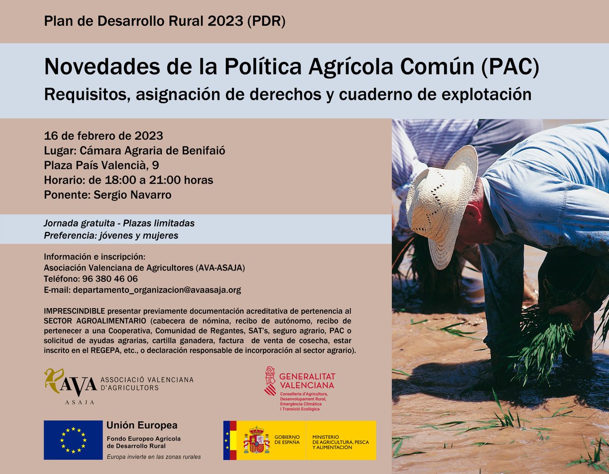 ℹ️ Jornada sobre novedades de la PAC en Benifaió

Financiado por: @GVAagroambient @mapagob y <a href="/EU_Social/">EU Social 🇪🇺</a>