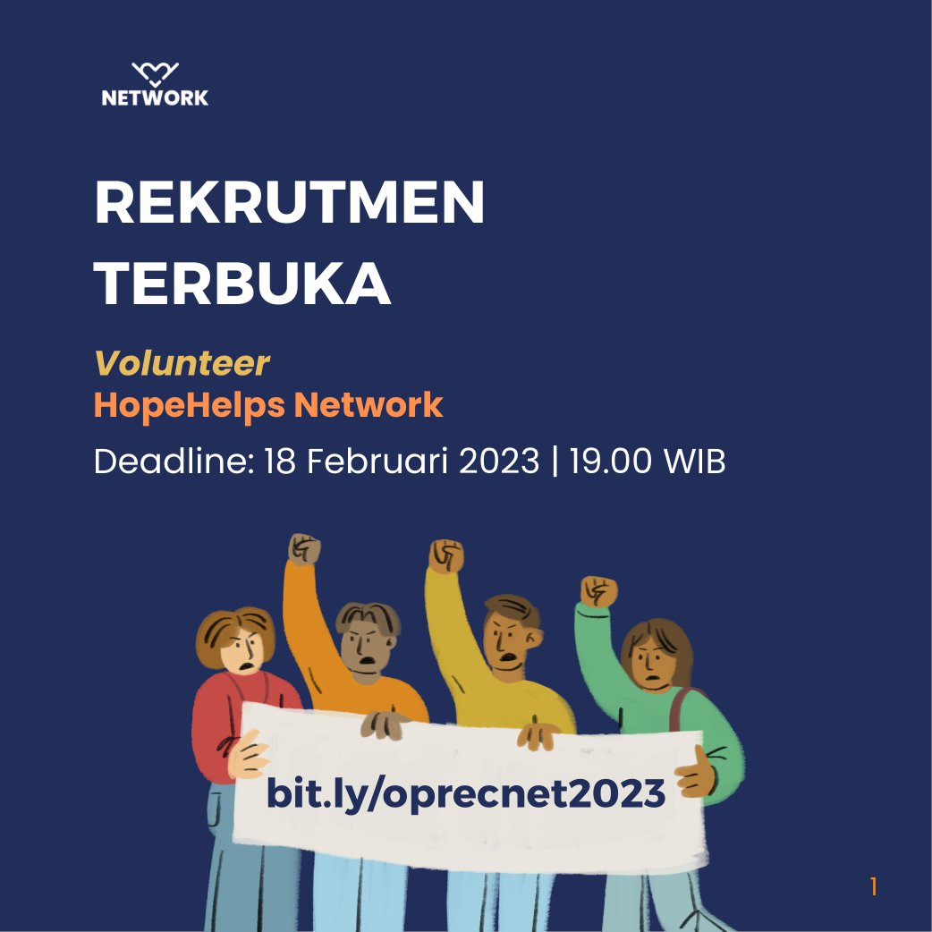 HopeHelpsNet's tweet photo. 2023 HopeHelps Network recruitment is open! Untuk informasi lebih lanjut, cek tweet berikutnya atau kunjungi https://t.co/jk3Yx1w8ym! ✊🏼💛

#HopeHelpsNetwork #GerakBersama #AmanBersama https://t.co/Hk8eGZXlD7