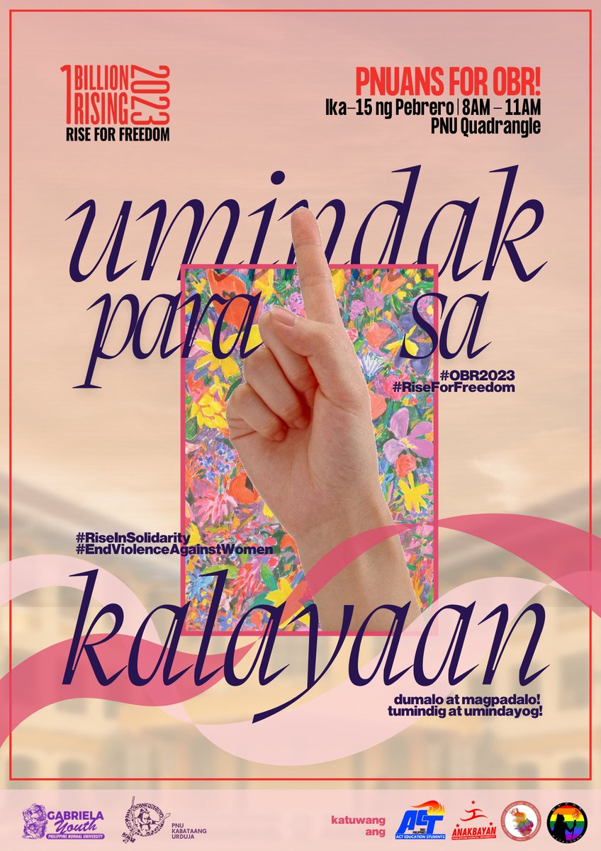 Makiisa sa One Billion Rising 2023! Tumindig at Umindak para sa Kalayaan! 

#OBR2023
#RiseForFreedom
#RiseInSolidarity
#EndViolenceAgainstWomen