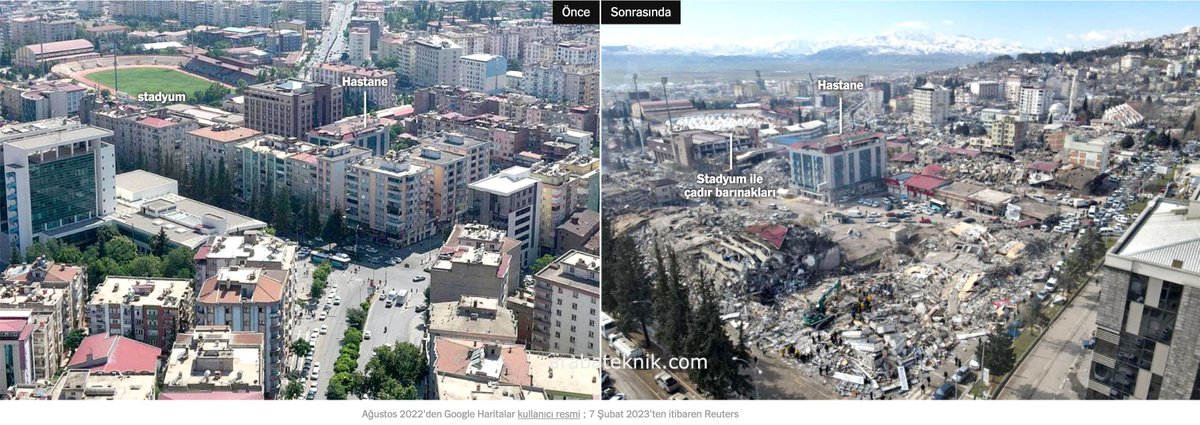 contentidea's tweet photo. NEW YORK TIMES, Kahramanmaraş'ın uydu görüntüleriyle elde edilmiş ve yıkılan binaların net adresini gösteren görüntüleri yayınladı!

TAM HABER GÖRSELLER-> https://t.co/9QCeaTdfBa

#DEPREM https://t.co/bxRoonOJ3C