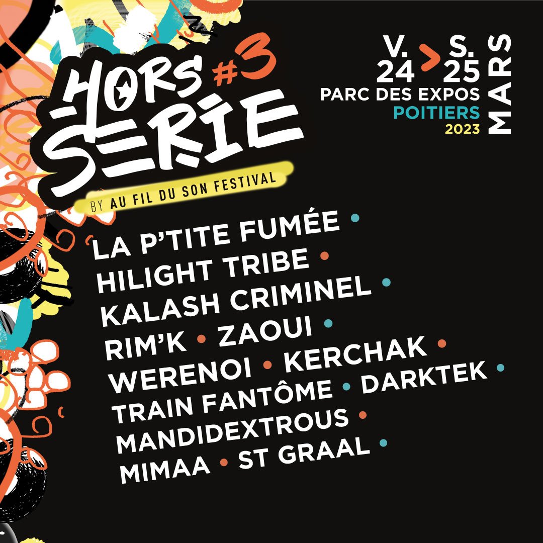 On s'envole dans la 35e dimension avec la programmation complète du festival Hors Série, les 24 at 25 mars au Parc Exposition de Poitiers ! #rap #hiphop #electro