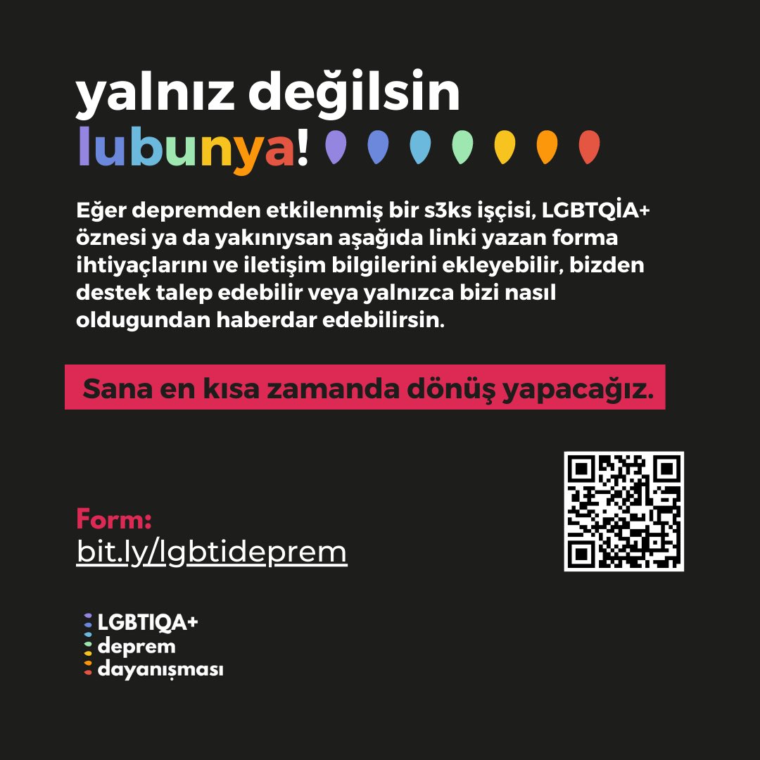istanbulpride's tweet photo. YALNIZ DEĞİLSİN LUBUNYA! 

NE TENÊ YÎ LÛBÛNYA! https://t.co/dgxrLKnKIr
