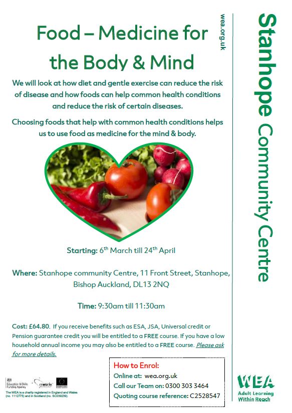 Interested in improving your knowledge of and relationship with food?

To sign up for this course, call 0300 303 3464 and reference course number C2528547 or click here: 
enrolonline.wea.org.uk/online/courses…