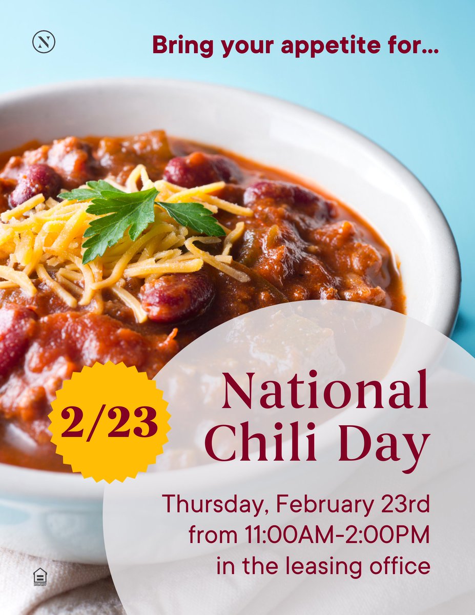 GreatHillsTx's tweet photo. SAVE The Date!
Thursday, February 23rd - National Chili Day at Great Hills!

#WeLoveOurResidents #lovewhereyoulive #Austin #GreatHills #NationalChiliDay #Community #ResidentEvents #LuxuryRentals https://t.co/Kw0HTQLWoO