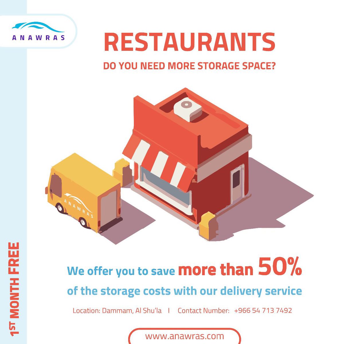 Anawras6's tweet photo. للمطاعم
هل تحتاجون مساحات تخزين أكبر؟  نقدم لكم عرض لتوفير أكثر من 50% من تكاليف التخزين مع خدمة التوصيل

RESTAURANTS
DO YOU NEED STORAGE SPACE?

We offer you to save more than 50% of storage costs with delivery service

Location: Dammam, Al Shu’la 

Contact: +966 54 713 7492 https://t.co/TOWxVNXRn7