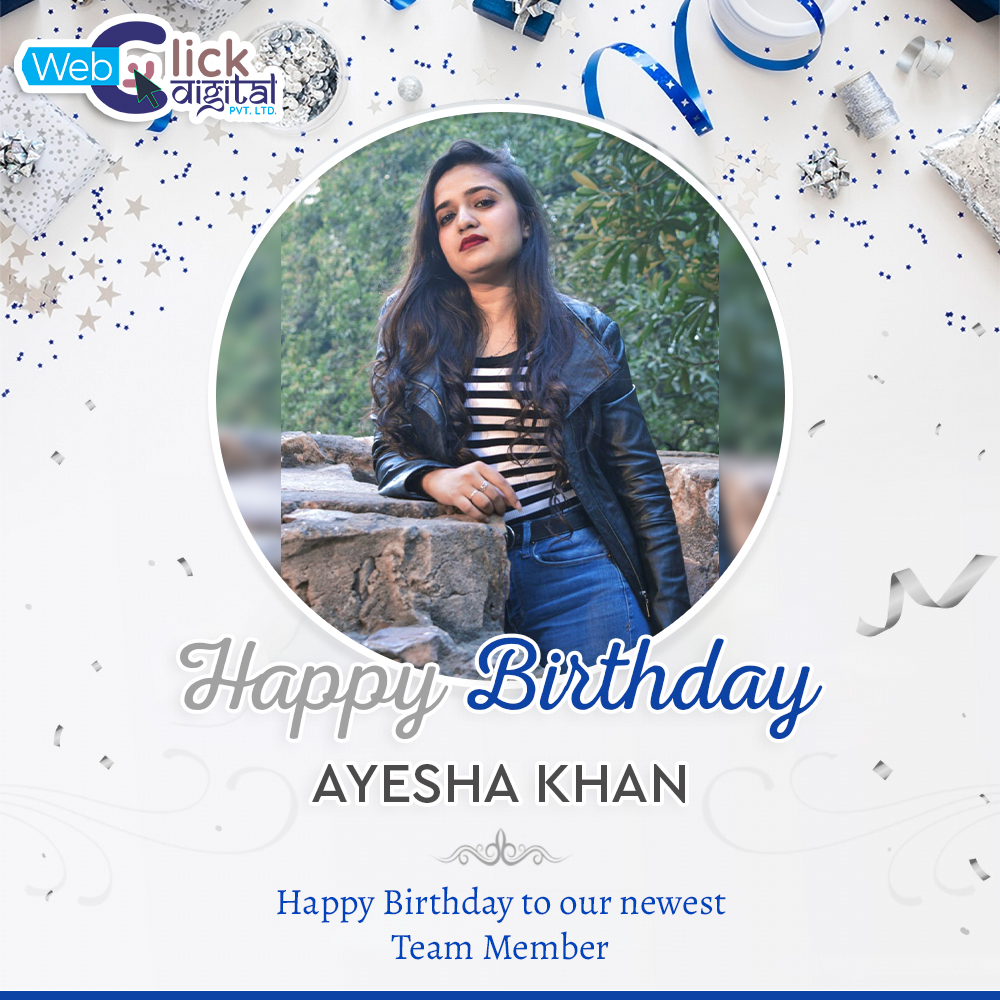 webclickindia20's tweet photo. 𝐇𝐚𝐩𝐩𝐲 𝐁𝐢𝐫𝐭𝐡𝐝𝐚𝐲 🎂 to our newest team member 🥳 – 𝐀𝐲𝐞𝐬𝐡𝐚 𝐊𝐡𝐚𝐧
We wish you an abundance of happiness & love❤️😇.
#HappyBirthdayAyesha #BirthdayWishes #Party #WebClickDigital #WebclickDigitalPvtLtd #WebClickIndia #WebClickIndiaTeam #WebClickDigitalTeam https://t.co/Elut9HLTlm