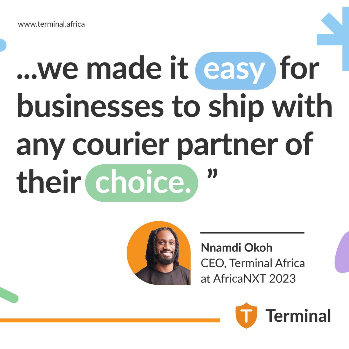 terminal_africa's tweet photo. When you think of ease, you think of #TerminalAfrica.
Sign up on https://t.co/PyXpoW20H5 to start your shipping journey today!
#futurenow #AfricaNXT #SessionSnippet #logistics https://t.co/GB50AzABQ7