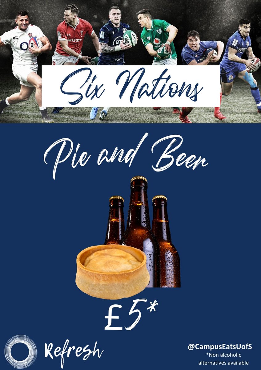 🏉Six nations combo deal🏉

We have a special pie and beer deal, available during each six nations match in Refresh😍

Head over this weekend to watch the games and try one of our delicious pies🤩

#campuseatsuofs #SixNations2023