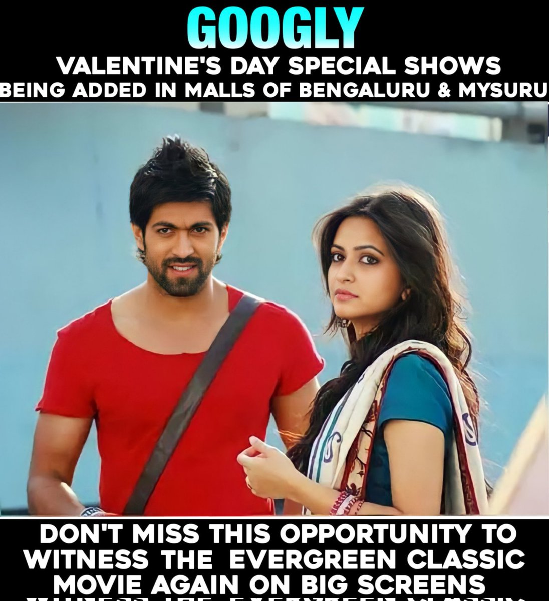 Kriti Kharbanda 👑 (@kritikfc) on Twitter photo On the Eve of Valentine's Day
Sharath & Swathi Coming to Big Screens Once again.!😍
#Googly Re-Releasing From Today In PVR Bengaluru & PVR Nexus Mall in Mysuru!💫
<a href="/kriti_official/">kriti kharbanda</a> 💕
<a href="/TheNameIsYash/">Yash</a> <a href="/PavanWadeyar/">Pavan Wadeyar</a>
Do Watch With Your Loved Ones & Enjoy!❤
#KritiKharbanda #Yash On the Eve of Valentine's Day
Sharath & Swathi Coming to Big Screens Once again.!😍
#Googly Re-Releasing From Today In PVR Bengaluru & PVR Nexus Mall in Mysuru!💫
<a href="/kriti_official/">kriti kharbanda</a> 💕
<a href="/TheNameIsYash/">Yash</a> <a href="/PavanWadeyar/">Pavan Wadeyar</a>
Do Watch With Your Loved Ones & Enjoy!❤
#KritiKharbanda #Yash