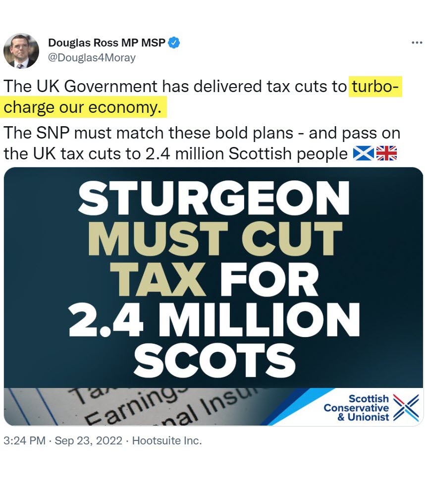 poloandsons's tweet photo. Spineless UK unionist MP and MSP Douglas Ross demanded that Scotland match the mad UK Gov tax proposals. 🇬🇧
Thankfully our First Minister ignored this lunacy and now Scotland's progressive tax policy is helping those most in need in our country. 👍🏴󠁧󠁢󠁳󠁣󠁴󠁿 https://t.co/WhAiXxIJB4
