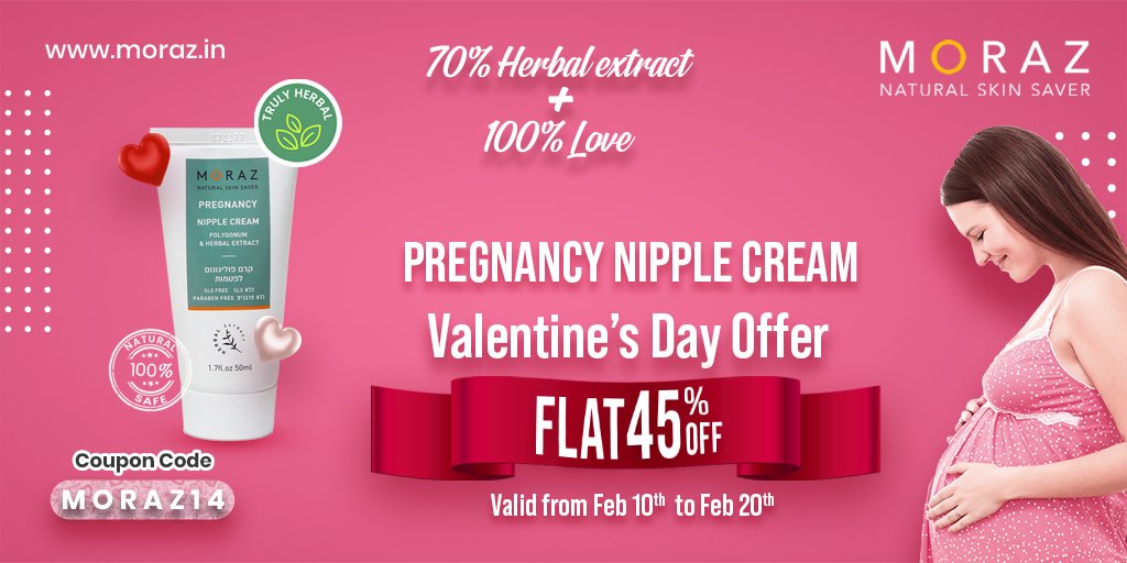 IndiaMoraz's tweet photo. VALENTINE'S DAY OFFER!! [valid from Feb 10th to Feb 20th]
Get a Flat 45% OFF on Moraz Pregnancy Nipple Cream
Coupon code: MORAZ14

70% Herbal extract + 100% Love on this valentine's day,
VALENTINE'S DAY WISHES TO ALL

Shop Now:
#valentine #love #valentinesday #valentines https://t.co/i8aBM4OHiq