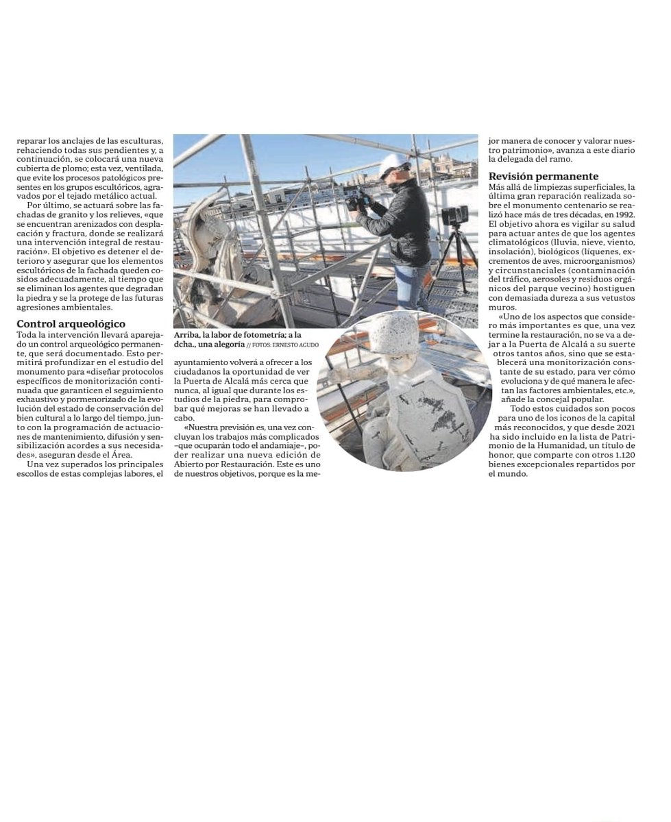 fovea3dscan's tweet photo. Hoy salimos en el Diario ABC, artículo en el que se explica parte de los trabajos que se están efectuando en la Puerta de Alcalá. 
En los cuales FOVEA está participando con la digitalización 3D de las esculturas. 

#escaner3D #digitalización #madrid #patrimonio #fotogrametría https://t.co/3e9pxqGLc8