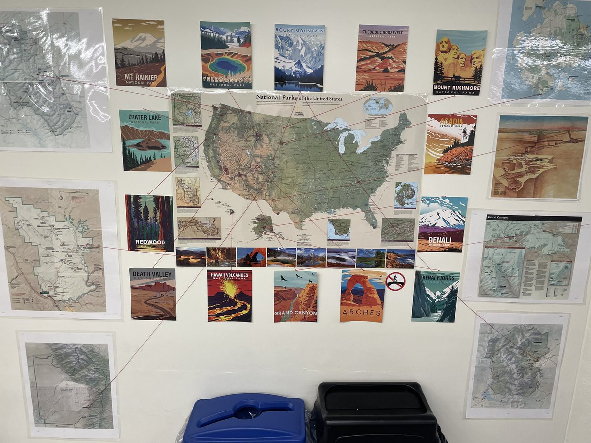 HudsonRTrader's tweet photo. Our unit on landforms, weathering and erosion is coming to an end. I will never again underestimate how much 4th Graders enjoy maps. All of these awesome maps are available thanks to @NatlParkService @gi #scienceEd #STEM #4thGrade https://t.co/epSwhM0vfp