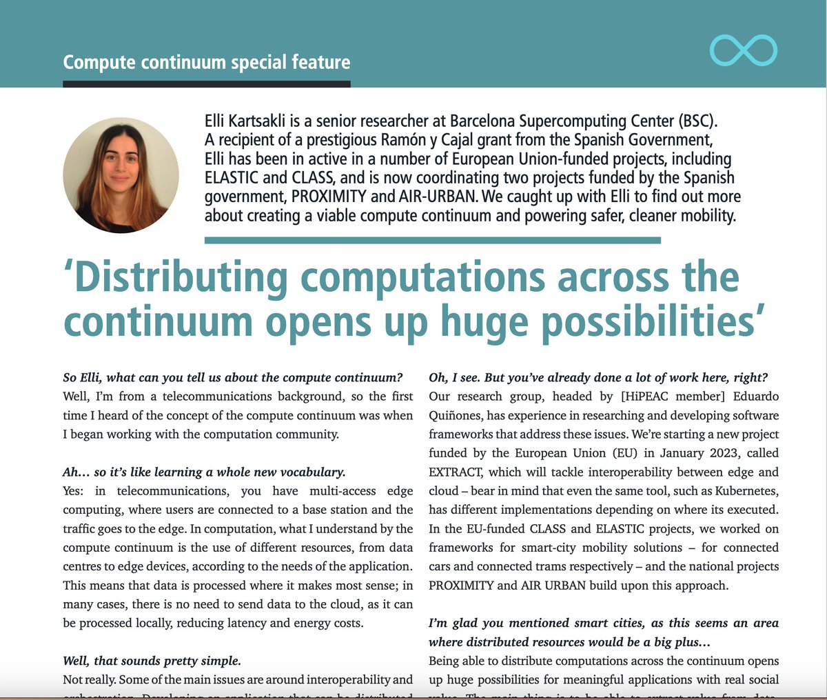 hipeac's tweet photo. Across the #ComputeContinuum with Elli Kartsakli @BSC_CNS. Elli’s research powers #SmartCity applications for safer, cleaner environments, e.g. in @ELASTIC_EU and @EU_CLASS 

#WomenInScience 

👉https://t.co/JDJW3G6cTk 
👉https://t.co/03rXm5ni5W 

@women_in_hpc
@EU_HaDEA
@WICARCH https://t.co/iEHVHfZFpW