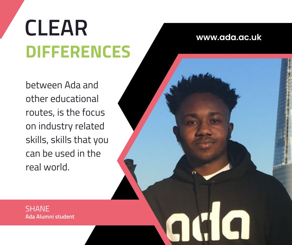 AdaCollege's tweet image. “It’s the focus on industry related skills, skills that you can really be used in the real world. Working with companies like IBM, Deloitte, Bank of America. If I really want to have a career this is where I need to be.” 

ada.ac.uk/stories
#AlwaysAda #NAW2023