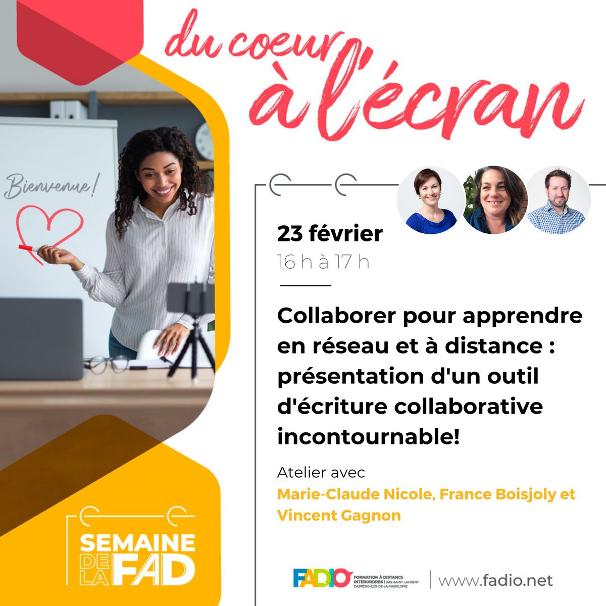 fadio_bslgim's tweet photo. #SemaineFAD | J-10 🎉 Connaissez-vous le forum de coélaboration de connaissances (FCC)? Venez découvrir cet outil d’écriture collaborative dans cet atelier présenté par @ecoleenreseau!

Inscrivez-vous! 👉 https://t.co/Y9VDM7FTIR

C’est 💯% en ligne et 💯% gratuit. https://t.co/AzSnFWYjib