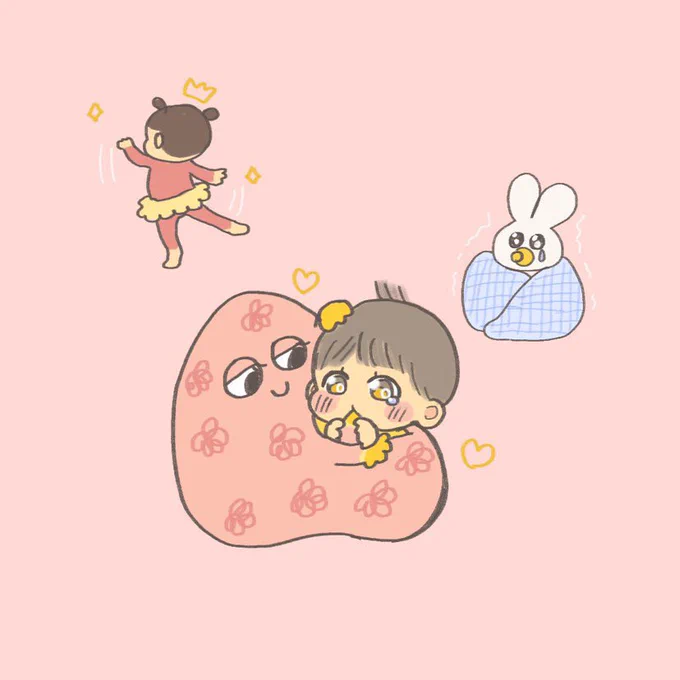 よもぎさん( )が連載のイラストを描いて下さいましたエイデンさんにべったりな次女と、ところ構わず踊る娘とバブな私こんな風に描いて頂けて嬉しいですみんな可愛い〜 