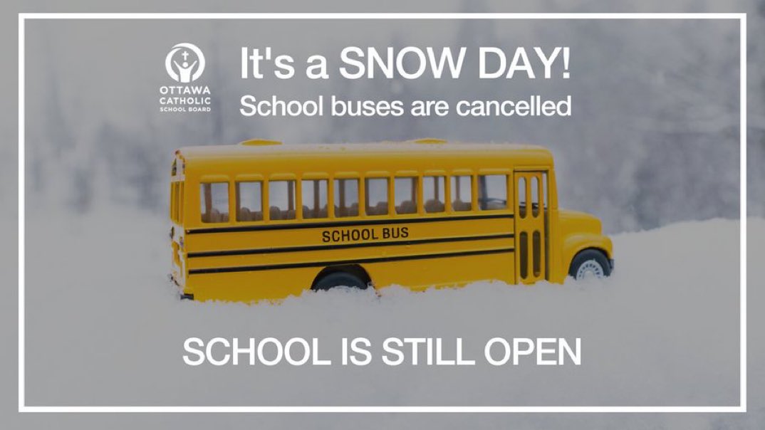 All school buses and special transportation is cancelled today due to icy conditions. Please refer to the email that was sent this morning for more details about drop-off/pick-up. Safe travels.