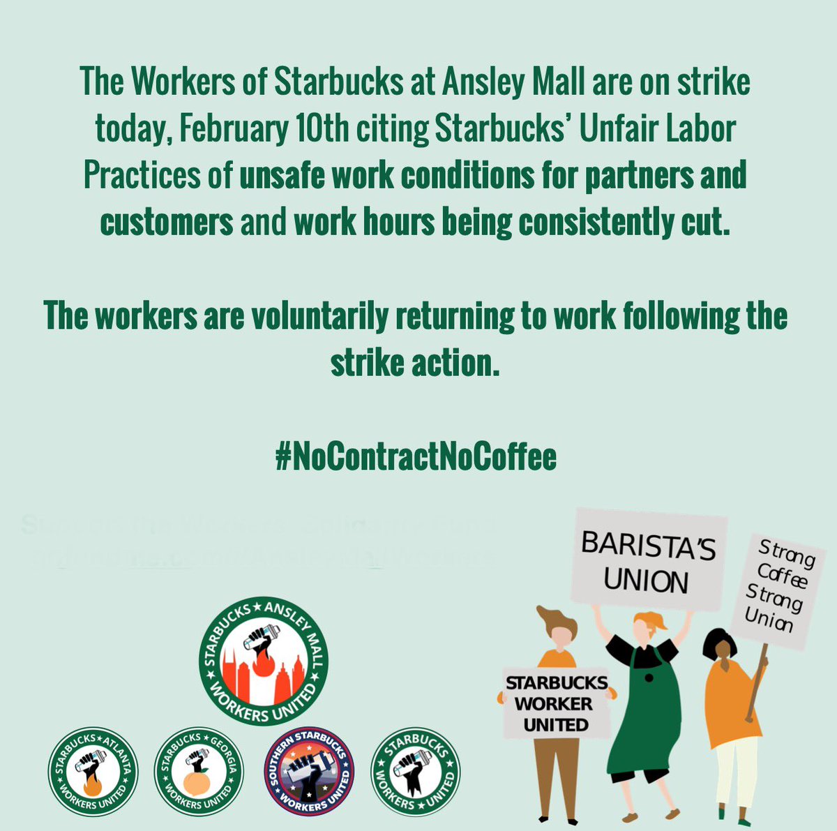 🚨🚨#StarbucksAnsleyMall is ON STRIKE!!🚨🚨#NoContractNoCoffee