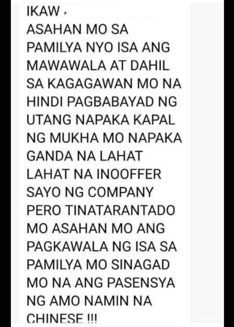 ABSCBNNews's tweet photo. Online lending app borrowers complain of harassment from debt collectors who would use vulgar words and some even issued death threats.

Borrowers say they got a P5,000 loan, but had a hard time paying because of high interest and lack of funds. | via @jekkipascual https://t.co/sVzDYPjb3U
