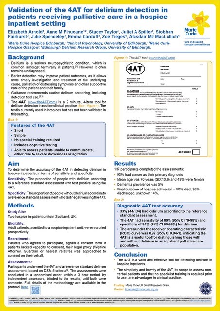 Check our the wonderful posters, freely available to view here, as part of #MCResearch2023 : 
goodgrieffest.com/gallery/
Including our poster on the value of the 4AT for detecting delirium in terminally ill inpatients. Liz Arnold  <a href="/JASpiller/">Juliet Spiller</a> <a href="/A_MacLullich/">Alasdair MacLullich</a>  @DrEmmaCarduff  @ZoeTieges