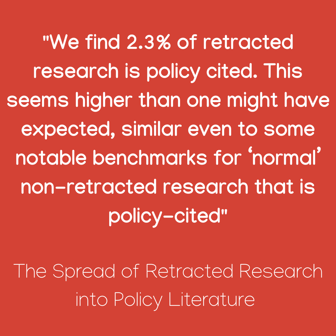 overtonio's tweet photo. New research from @Dmitry_Malkov_ @OhidYaqub and @JoshSiepel uses Overton data to show the influence of retracted research on policy.
Their paper explores how often 'problematic evidence' gets into policy, and what this might mean for decision making.
#OvertonInResearch https://t.co/JK3FXRhqzs