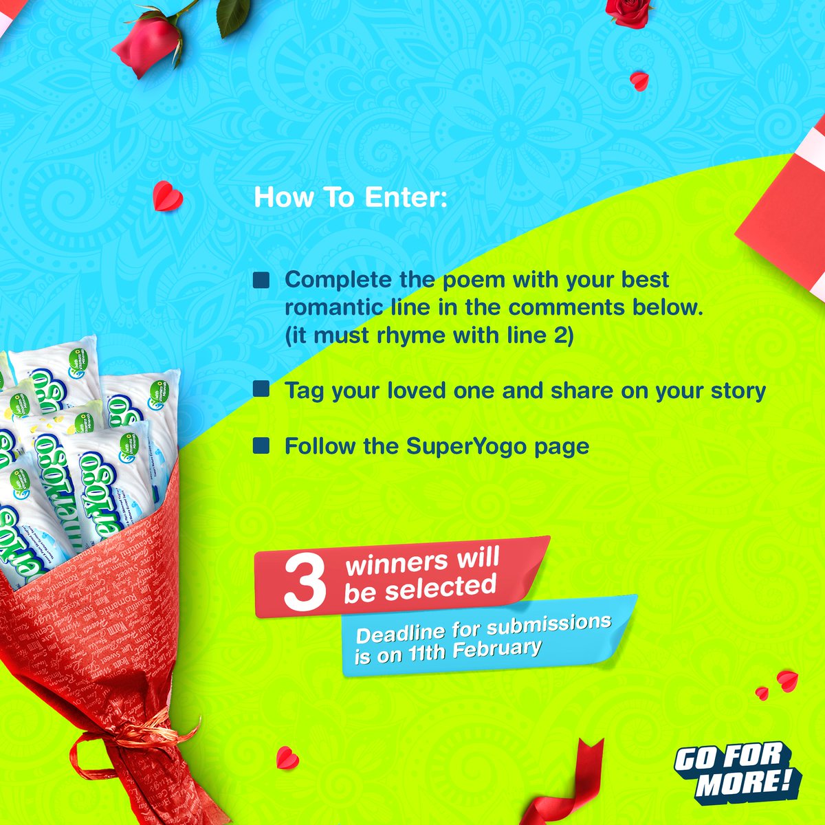 SuperYogoGhana's tweet image. This Valentine’s Season,channel your inner poet and stand a chance to have a special Valentines Day package delivered to your significant other! Swipe left to see how to participate.

#ValentinesDay #MorethanJustYogurt #GoForMore
