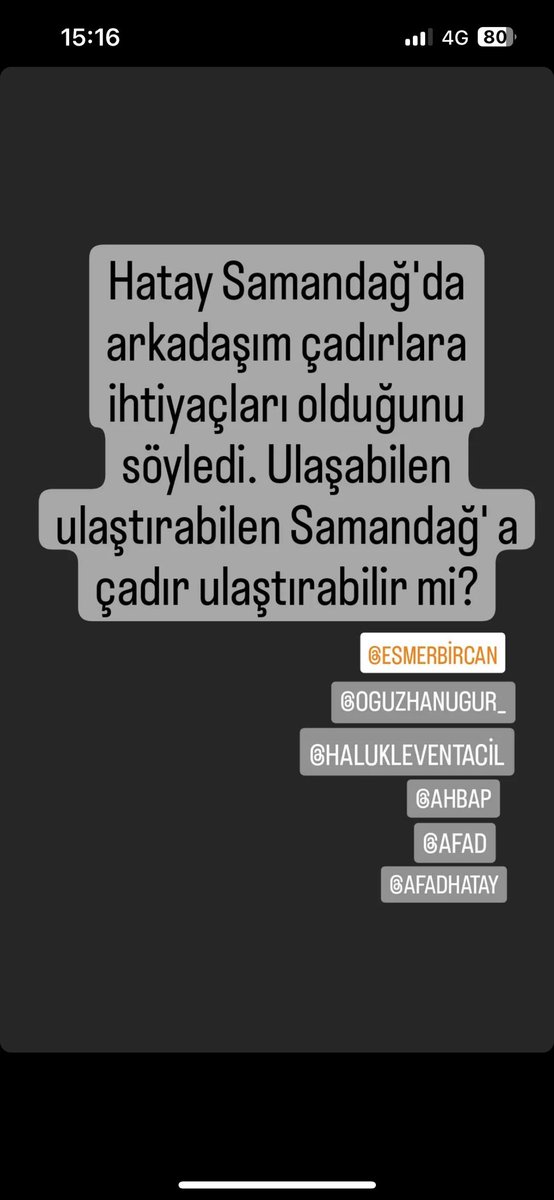 tolay_90's tweet photo. Arkadaşım çadıra ihtiyaçları varmış. #Afad #SamandagYardimBekliyor https://t.co/48mo476zhp