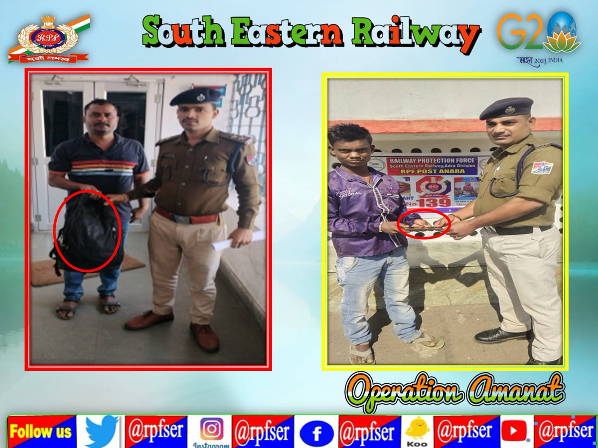 rpfser's tweet photo. #RPFSER  #OperationAmanat:- On  09.02.2023  Left  behind  luggage  of  bonafide  passengers (value Rs. 14,999- approx.) Have been handed over to them by RPF SER. #SewaHiSankalp https://t.co/Fqj754nwJ6