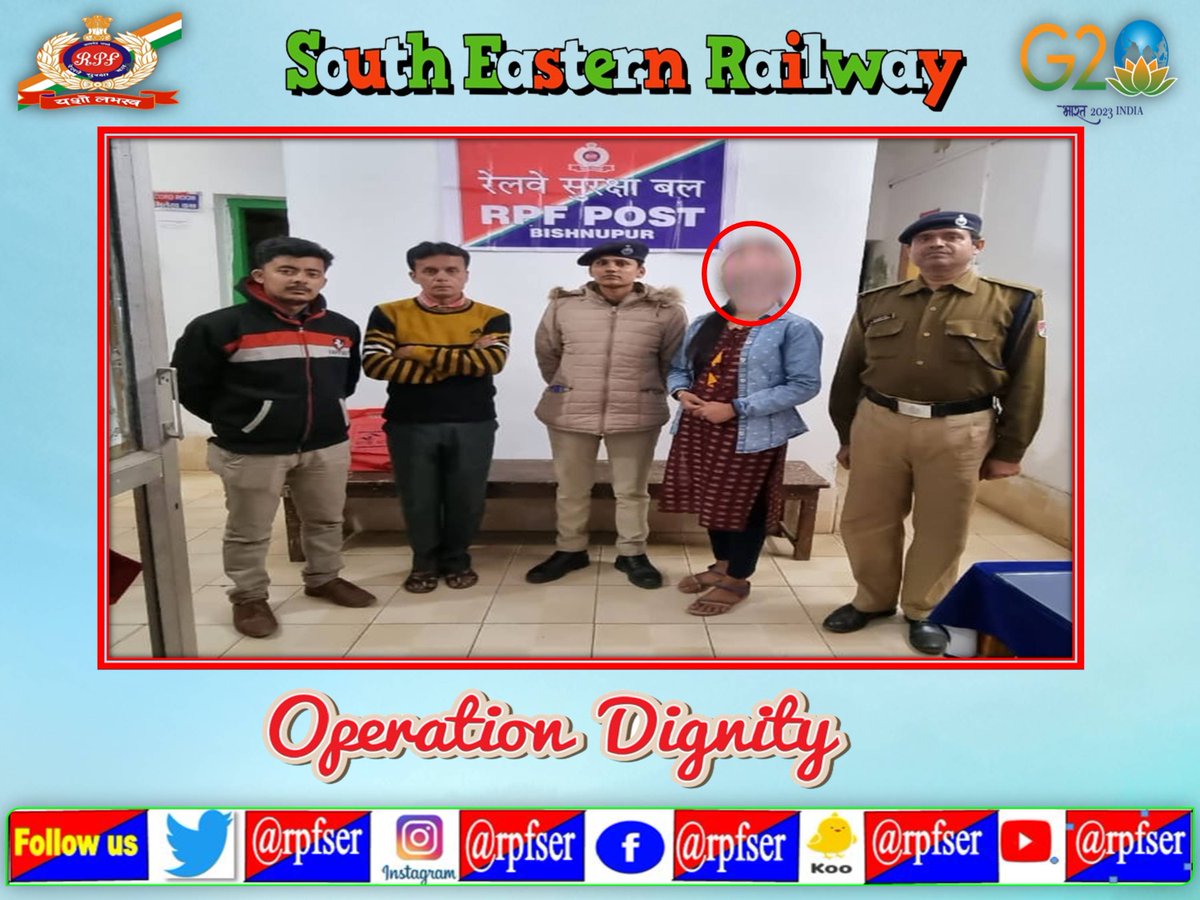 rpfser's tweet photo. #RPFSER #OperationDignity:- दिनांक 09.02.2023 को #RPFSER के द्वारा एक महिला जो अपने परिजनों से नाराज होकर घर से भाग रही थी,  उसे उनके परिजनों को सुपुर्द किया गया। https://t.co/ID6i7xslri