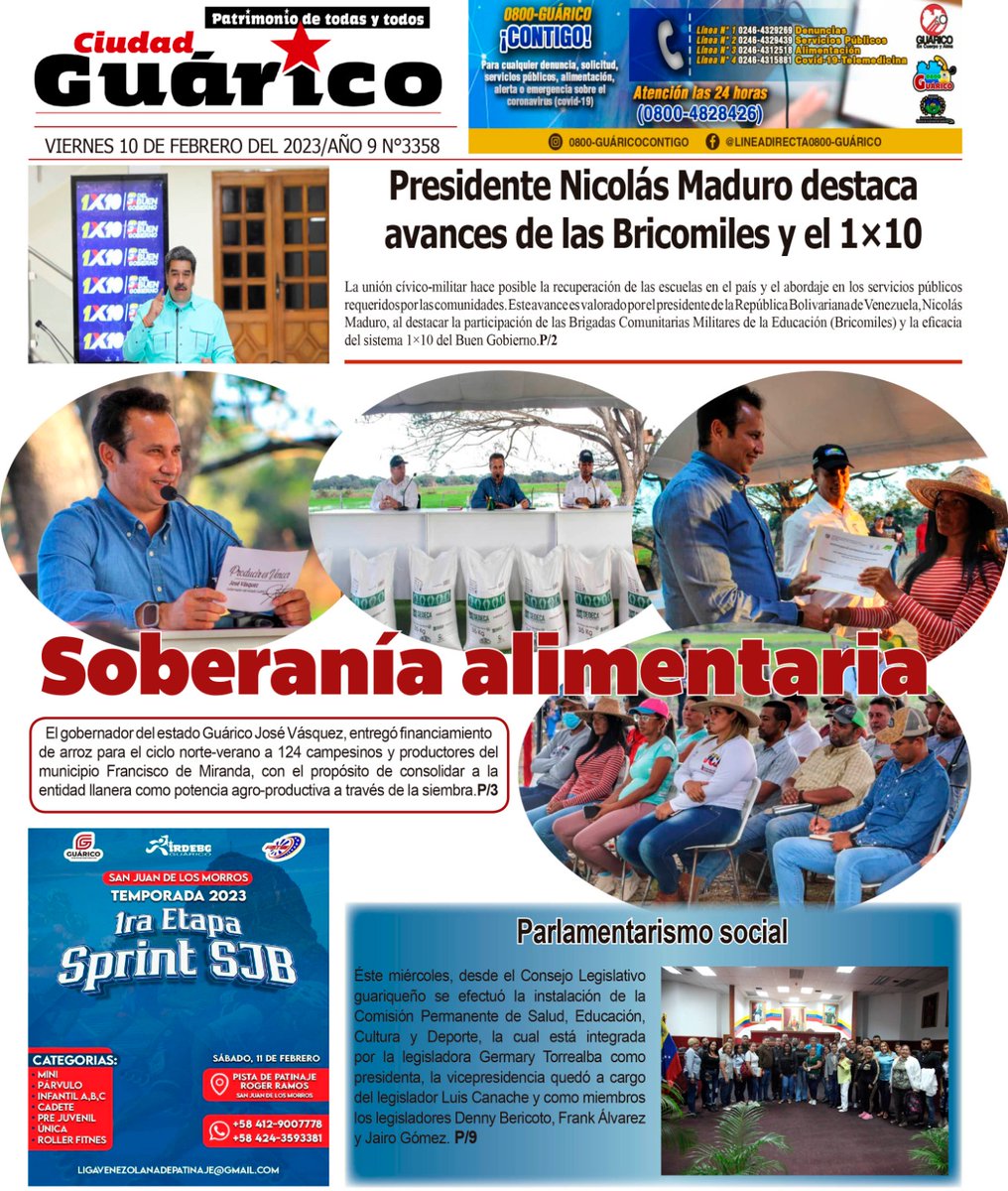 Te presentamos la Portada del Diario #CiudadGRC, titulando hoy:

Soberanía alimentaria

Visita la página web del Gobierno de Guárico y leé la edición digital.

<a href="/NicolasMaduro/">Nicolás Maduro</a>
<a href="/josemvasquez/">José Vásquez</a>
<a href="/CarylBertho/">Caryl Bertho</a>
<a href="/Goncalvez211/">José D Goncalvez</a>
@_Vpsops
 
#SerieDelCaribeGranCaracas2023

Vía || <a href="/Gob_Guarico/">Gobierno de Guárico</a>