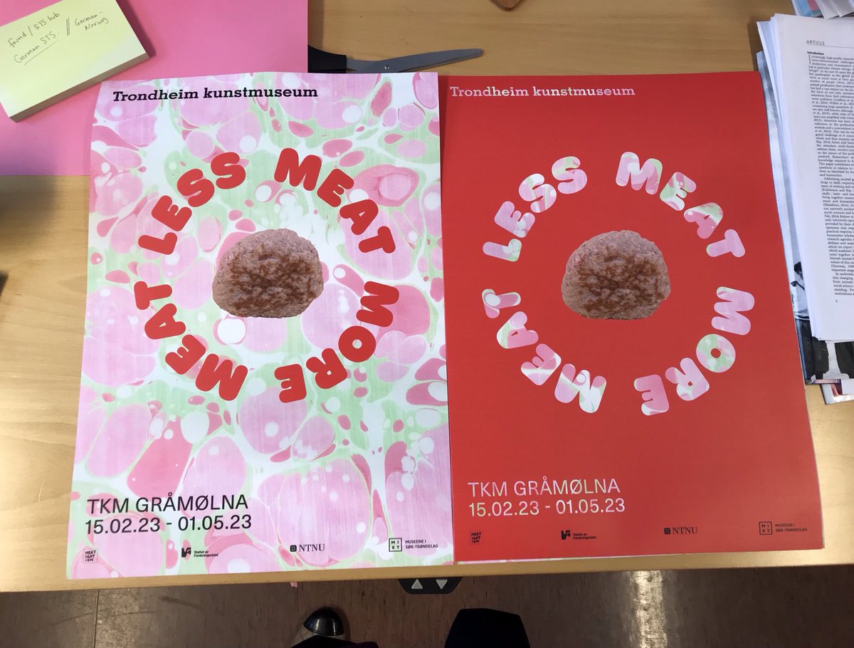 How much meat does a meatball make?? Come reflect on meat ontologies w us ⁦@centgg⁩ ⁦@chicksonspeed⁩ ⁦@MEATigation⁩ at Trondheim’s Kunstmuseum Gråmølna ⁦@trondheim_kunst⁩ @KIT_trondheim⁩ #MOREMEATLESSMEAT opening feb 15th! -Aren’t our posters beauties!?