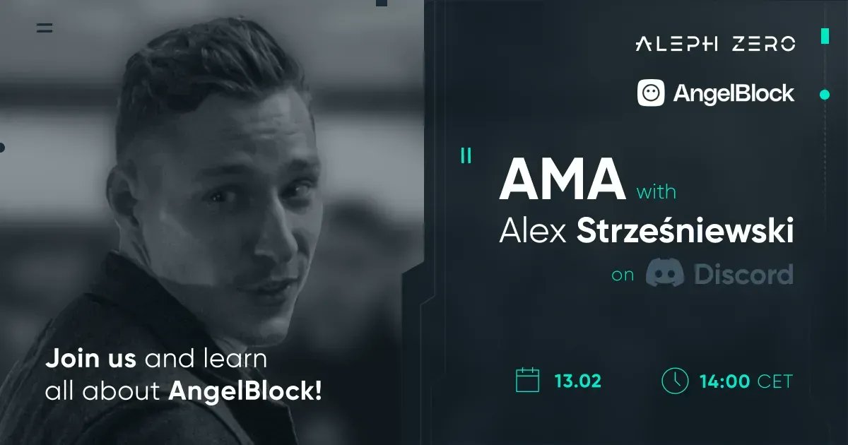 Aleph__Zero's tweet photo. Want to learn more about an exciting challenger in the fundraising space? Join us on Discord on Monday for an AMA with @Alex_Strz from @AngelBlock_io and learn how they're helping multichain builders on Ethereum, Avalanche, and Aleph Zero! https://t.co/dd3oOoPNT5