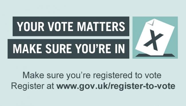 Are you registered to vote in May's local #elections?

If not, you'll need to register by 11:59pm on Monday 17 April.

Anyone can apply online at gov.uk/register-to-vo… - it takes just five minutes.

Read more: bit.ly/40JDxLf

#registertovote #localelections2023
