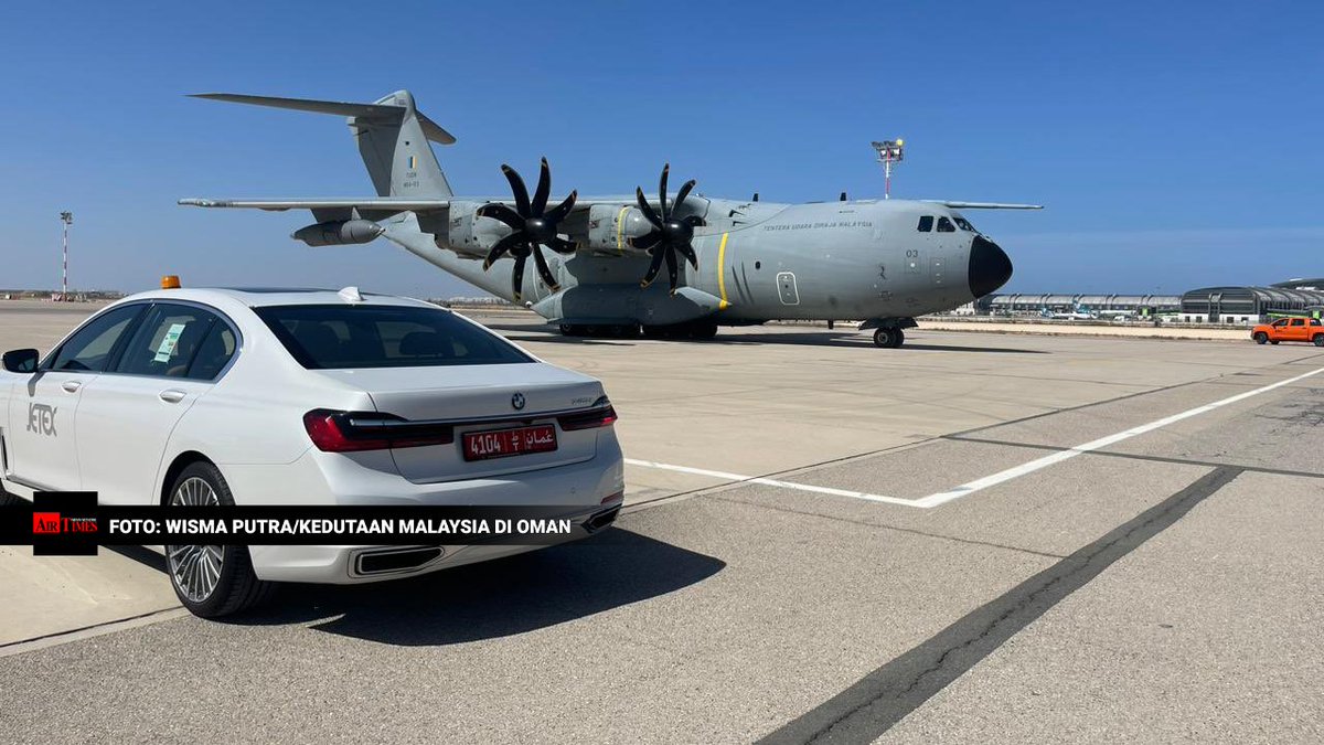 TheAirTimes's tweet photo. A400M @tudm_rasmi telah tiba di Muscat. Menurut @MalaysiaMFA, pesawat akan meneruskan perjalanan ke Turkiye dan dijangka akan tiba di Gaziantep pada pukul 11 malam waktu Turkiye (4 pagi waktu Malaysia).
Foto: @MYEmbMuscat
#AirTimes #Malaysia #Turkiye #OpStarlight https://t.co/KEAXliq1MK