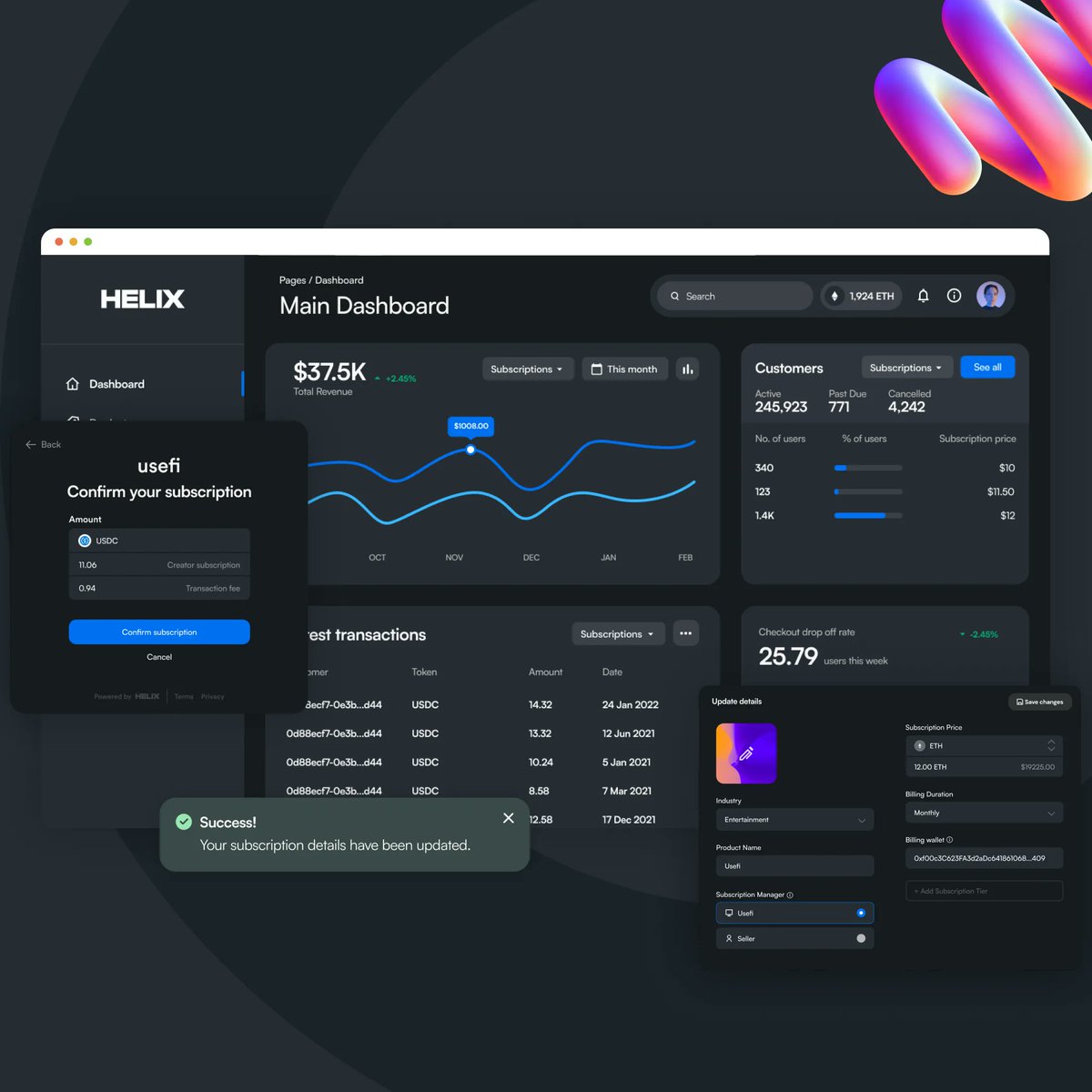 crowdformstudio's tweet photo. 💥 Introducing Helix - the game-changer in Web3 payments! Say goodbye to gas fees and hello to effortless, recurring subscriptions. Upgrade your payment game now! 💸 #helixsubscription #web3revolution #gaslesspayments #cryptosubscriptions https://t.co/RtRGxHAWt5