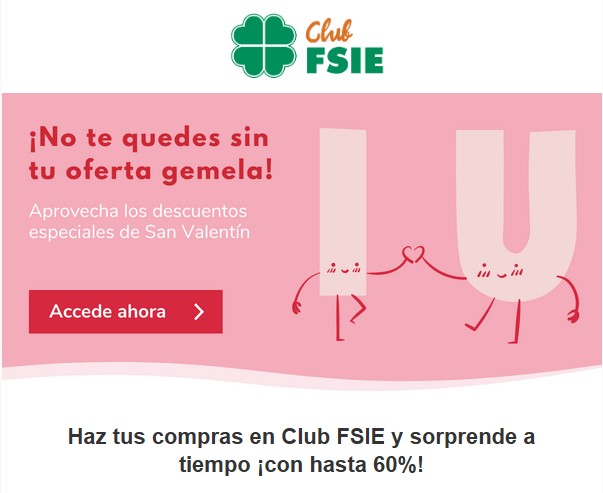 fsie_nacional's tweet photo. 💘🎁 Celebra San Valentín con las ofertas especiales del #ClubFSIE. Hasta un 60% de descuento 😱 para los miembros🍀 en  una gran variedad de empresas, como @Rituals, @ThinkSmartbox , @Reebok , @casadellibro, @douglas_ned o @barcelohoteles, entre otras.🔗https://t.co/AgeMNtsQyr💖 https://t.co/EuuM4tJACB