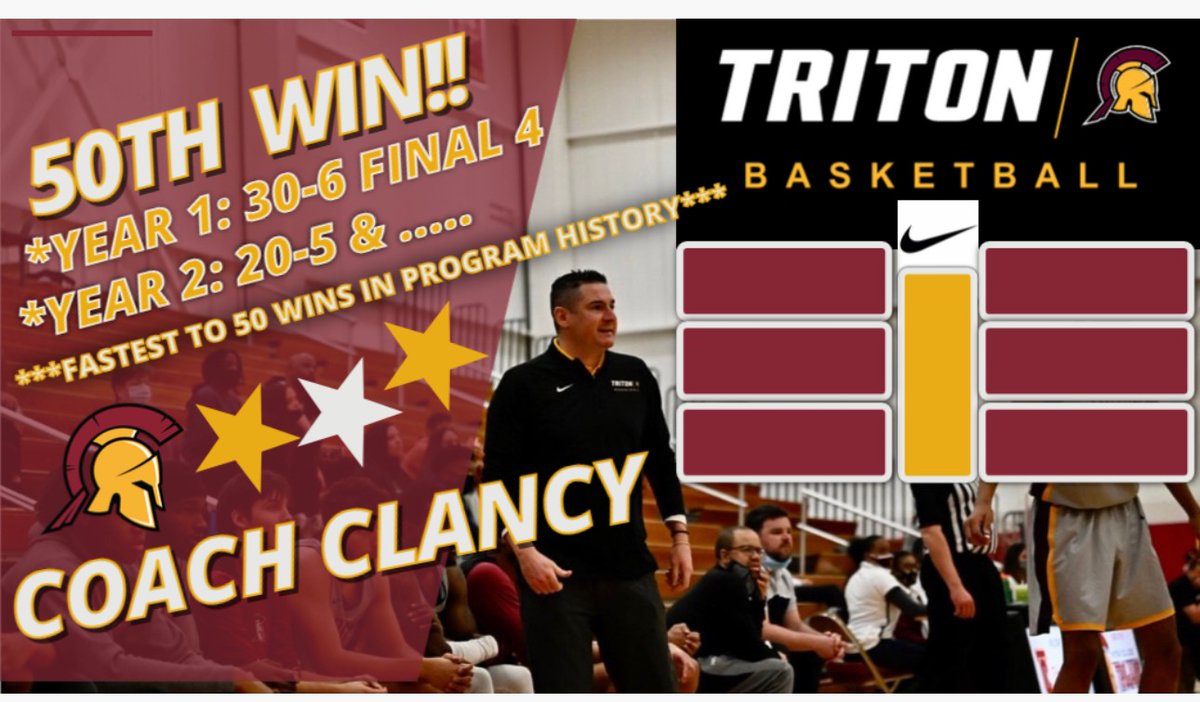 TritonTrojans1's tweet photo. Congratulations to Triton men's head basketball @coachclancy11 on becoming the fastest coach in program history to reach the 50 win plateau in last night's 2OT win at Kankakee! Appreciate all his hard work in maintaining @MensTriton to a high standard. #WeRTriton #TrojanPride https://t.co/2BnuNmeBhd