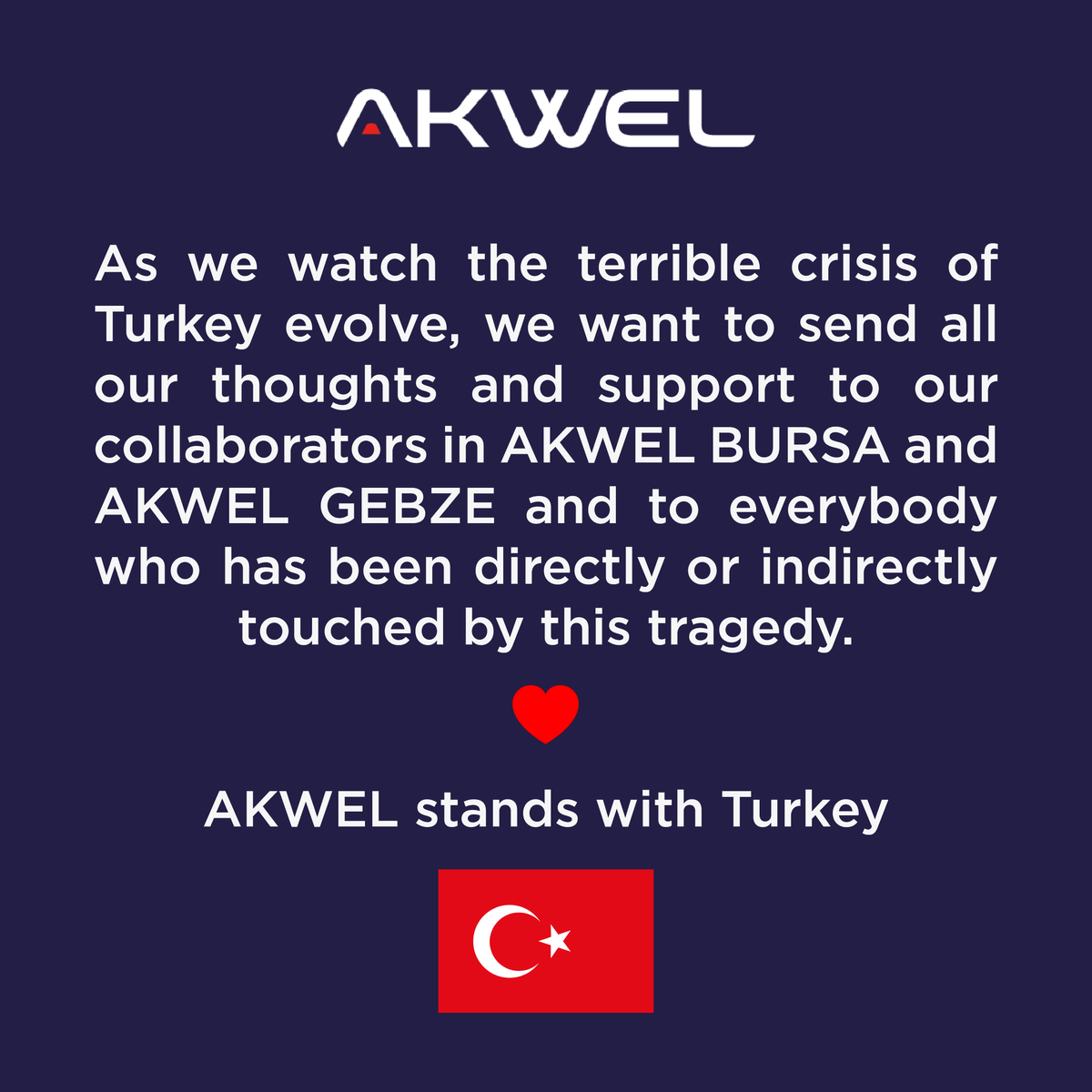 akwelautomotive's tweet photo. AKWEL stands with AKWEL Bursa, AKWEL Gebze, and all the people  touched by this tragedy ❤️ https://t.co/PJ7SjoSXMK