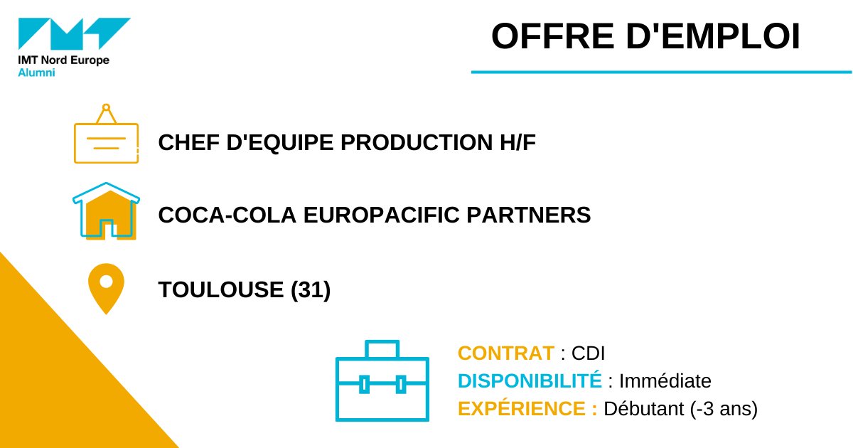 [ OFFRE D'EMPLOI ]

Le #ServiceCarrière te propose une offre en CDI chez Coca-Cola Europacific Partners !

👉imt-nord-europe.org/espace-emploi/…

Retrouve les offres d'#emploi proposées par les Alumni ou nos partenaires sur le site web de l'association !