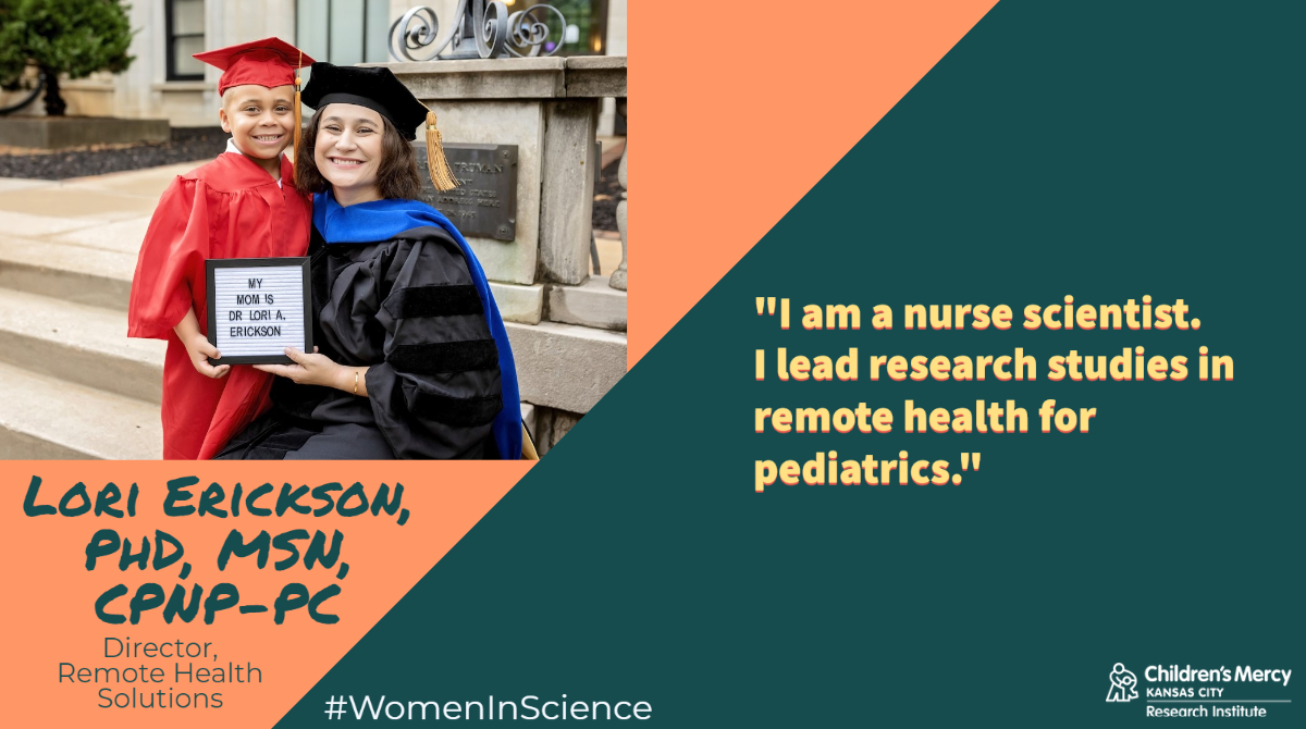Dr. Lori Erickson shares that this photo is from her PhD graduation during the pandemic. "I wanted to show my son that his milestone of pre-K was just as important as mine!" #WomenInScience #WomenInScienceDay