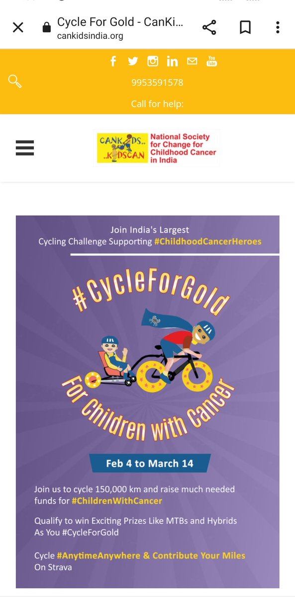 #CycleForGold Cyclists Join the campaign and help.

cankidsindia.org/cycleforgold.h…