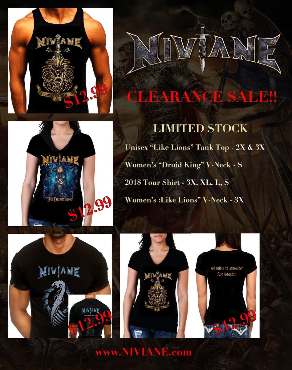 We have just a few sizes left of these designs. These will not be restocked so get yours now!!

#metalshirt #niviane #clearance #sale #powermetal #powermetalband