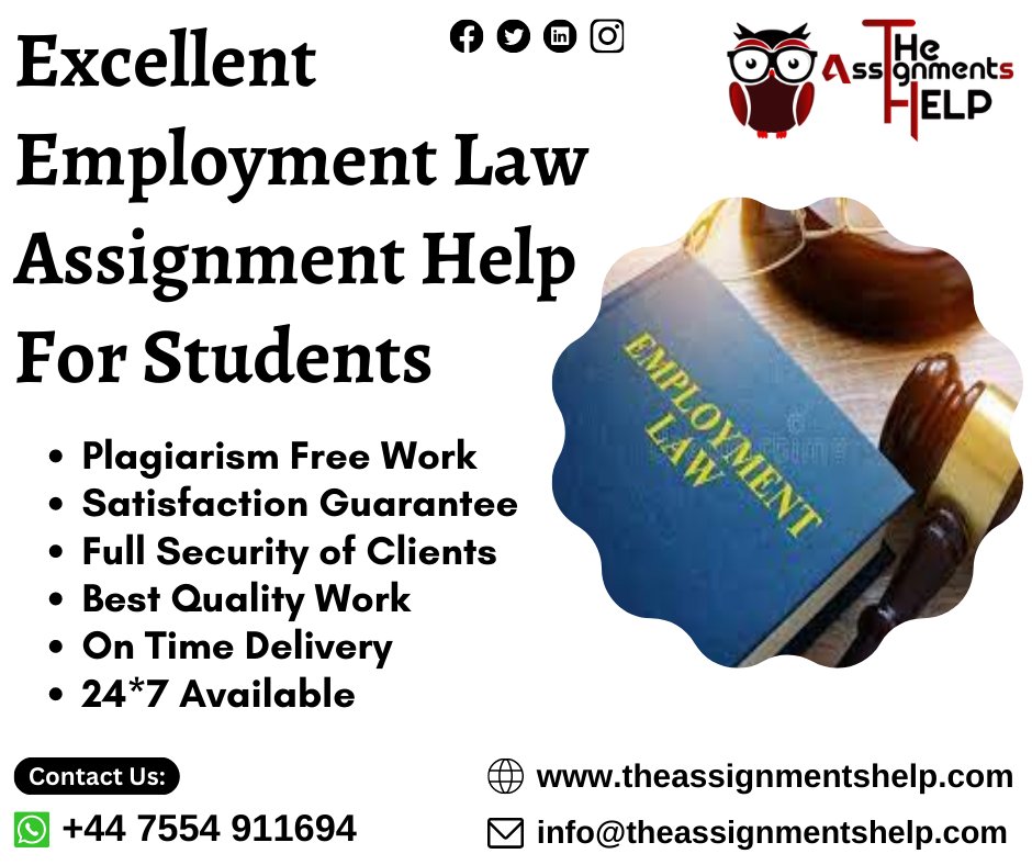 tasignmentshelp's tweet image. Be confident! Because you choose our Employment Law Assignment Help Services.
Order Now.
#Lawassignment #Lawassignmenthelp #employmentLawassignmenthelp #bestlawassignmenthelp #contractLawassignmenthelp #makemyLawassignmenthelp #businessLawassignmenthelp #theassignmentshelp