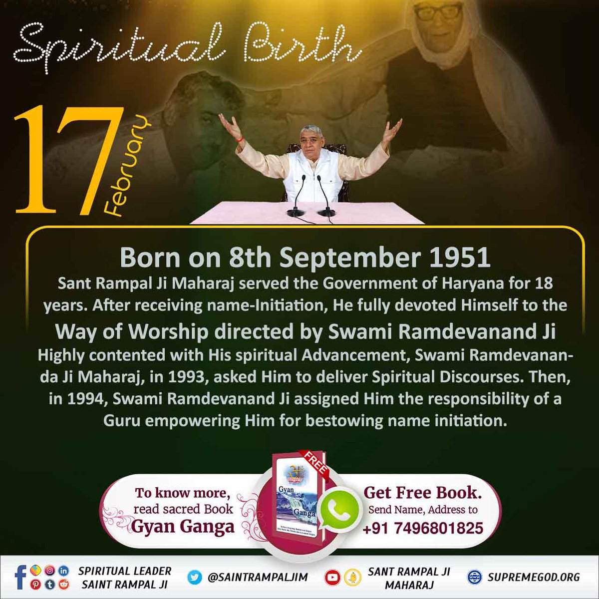 #17Feb_SantRampalJi_BodhDiwas
  February 17th is the realization day of that great saint by whom our sins are destroyed by the true devotion told by him.  Due to which our sorrows go away.  And we start getting benefits from God.
<a href="/SatlokChannel/">SA News Channel</a>