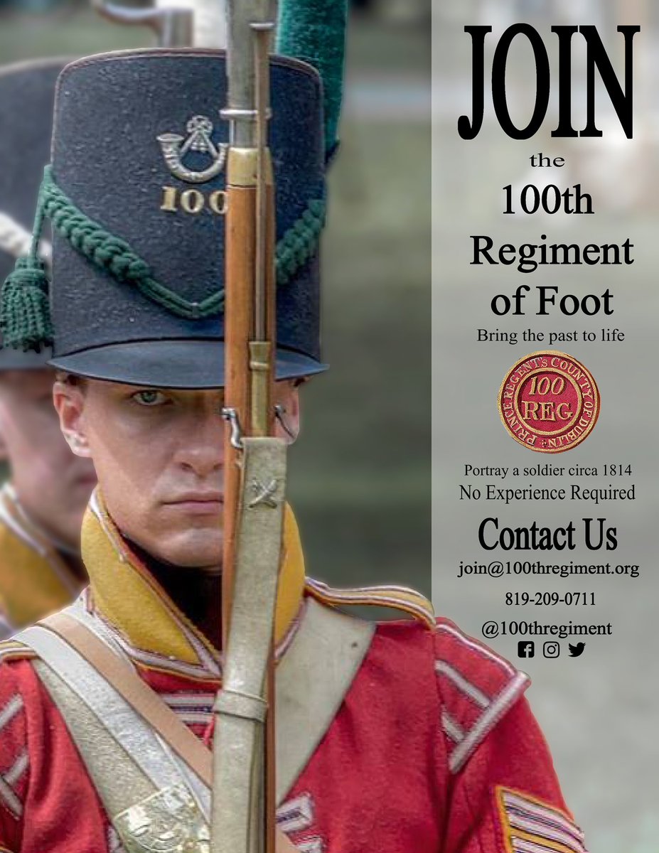 100thRegiment's tweet photo. Join as a volunteer historical interpreter and bring history to life. You should love history and working as part of a team. No previous experience necessary.

#warof1812 #canadianmilitaryhistory #history #britishempire #crownforces #Ottawa #Ontario #reenactor https://t.co/jPE29Zpt7v